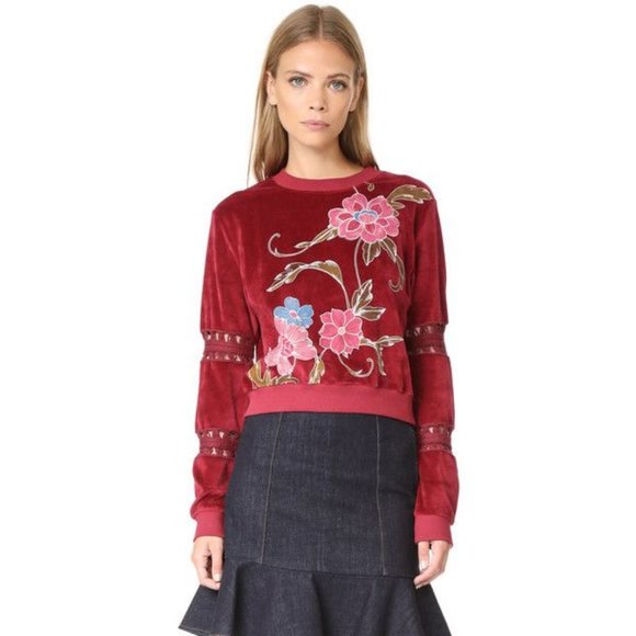 See By Chloe Red Velour Embroidered Shirt Size S - Picture 1 of 9